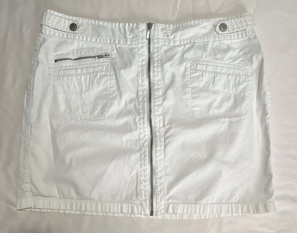 Ann Taylor White Cotton Utility Cargo Mini Skirt Size 14